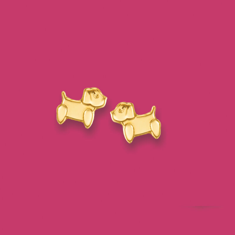 Child's 14kt Yellow Gold Puppy Earrings image number 1