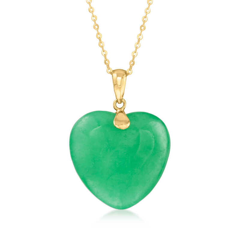 Jade Heart Pendant Necklace in 10kt Yellow Gold image number 0