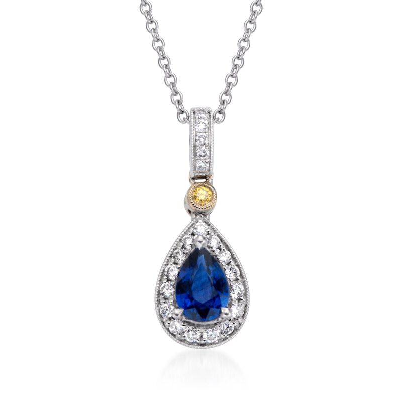 Simon G. .53 Carat Sapphire and .16 ct. t.w. Diamond Pendant Necklace in 18kt Two-Tone Gold. 17&quot; image number 1