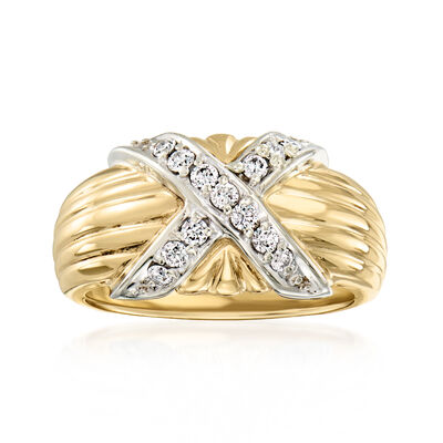 C. 1990 Vintage .28 ct. t.w. Diamond X Ring in 14kt Yellow Gold