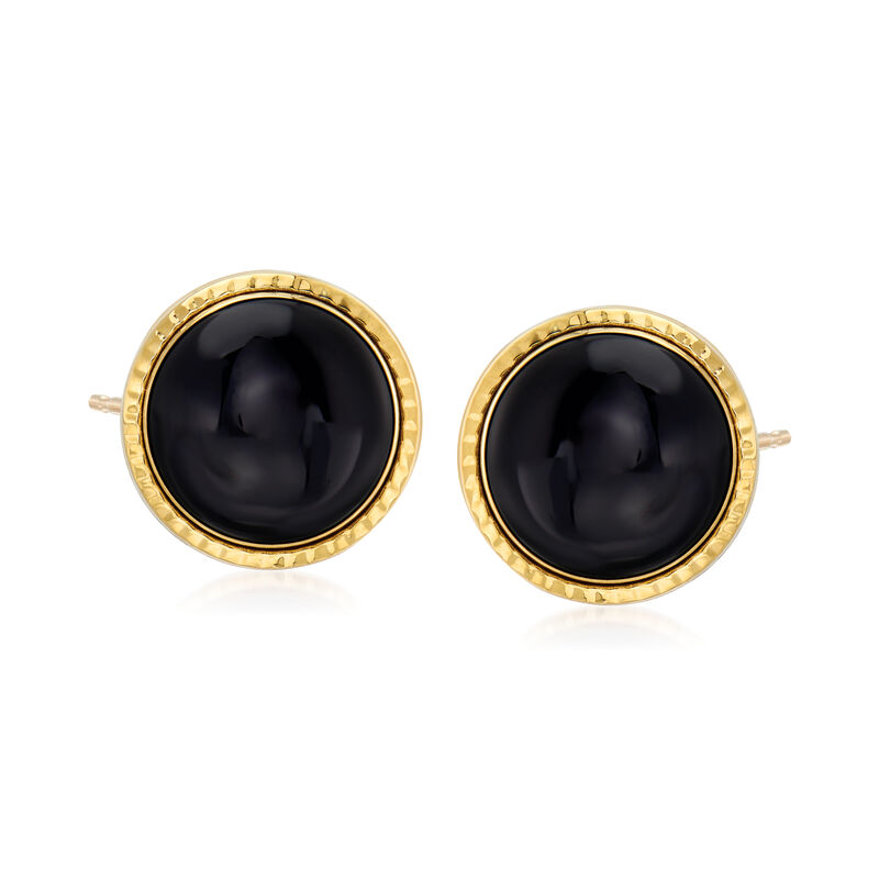 12mm Black Onyx Stud Earrings in 14kt Yellow Gold image number 0