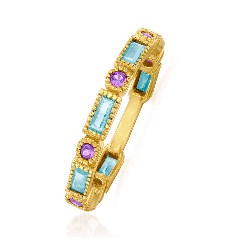 1.40 ct. t.w. Sky Blue Topaz and .50 ct. t.w. Rhodolite Garnet Ring in Sterling Silver image number 2