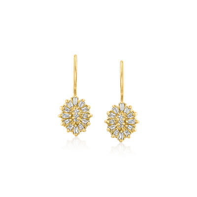 C. 1990 Vintage .46 ct. t.w. Diamond Cluster Drop Earrings in 14kt Yellow Gold