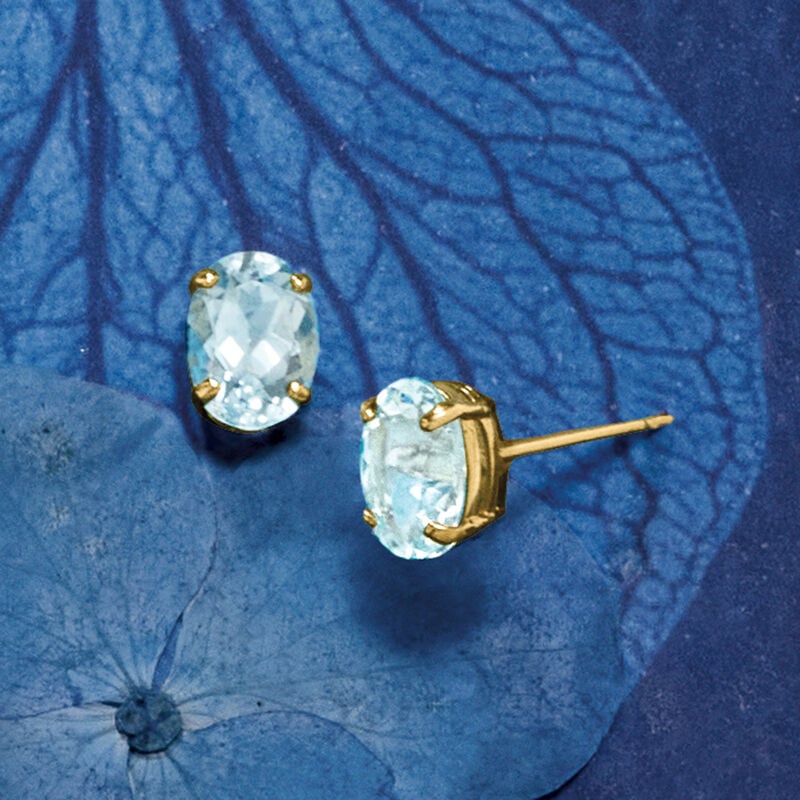 1.20 ct. t.w. Aquamarine Oval Stud Earrings in 14kt Yellow Gold image number 2