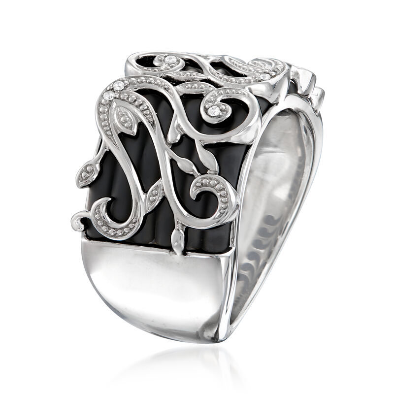 Belle Etoile "Andante" Black Rubber Ring in Sterling Silver image number 2