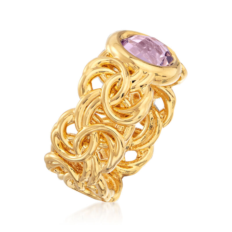Italian Andiamo 14kt Yellow Gold and 1.80 Carat Amethyst Byzantine Ring image number 1