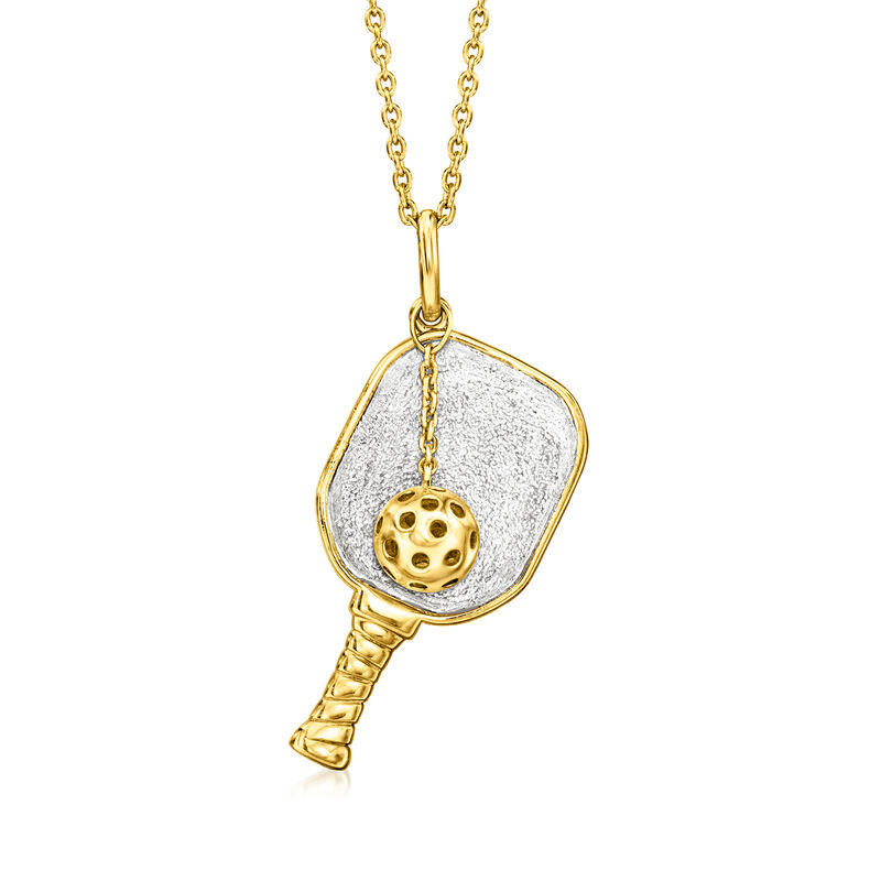 Two-Tone Sterling Silver Pickleball Pendant Necklace. 18&quot; image number 1