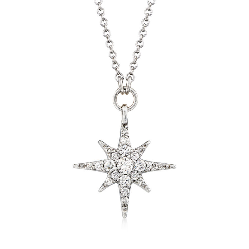 Gabriel Designs .25 ct. t.w. Diamond Starburst Necklace in 14kt White Gold. 15.5&quot; image number 1
