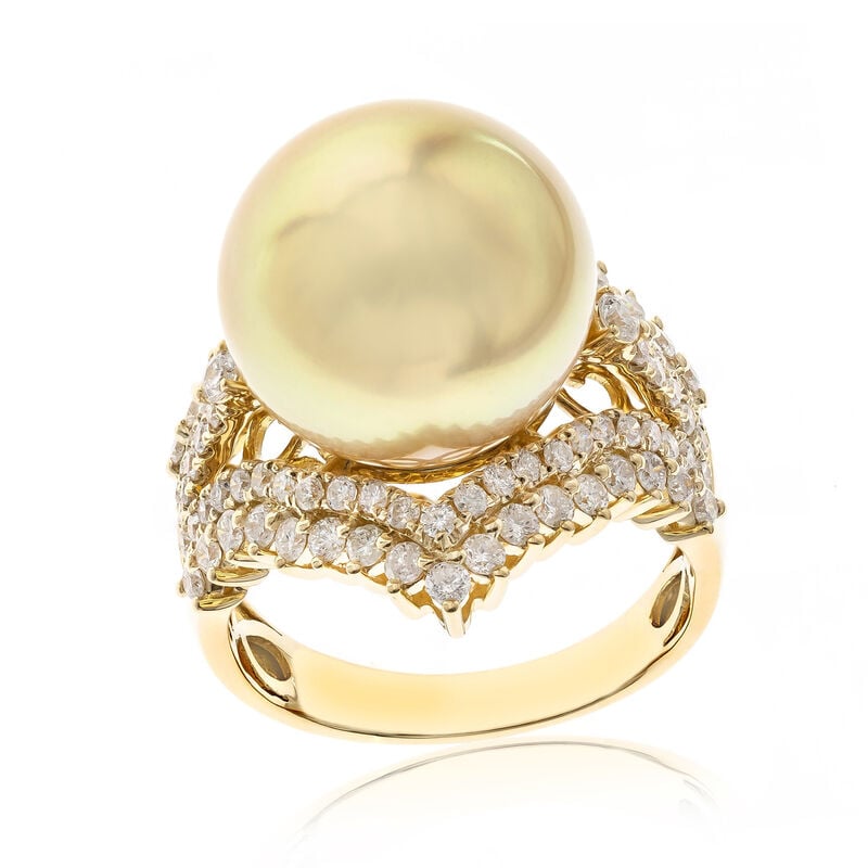14-15mm Yellow Cultured South Sea Pearl Ring with 1.20 ct. t.w. Diamonds in 14kt Yellow Gold image number 3