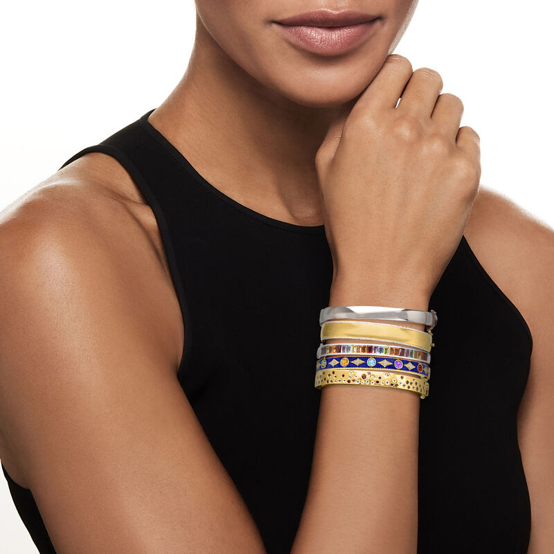 "Skyline Stack" Set of Five Bangle Bracelets in Two-Tone Sterling Silver image number 1