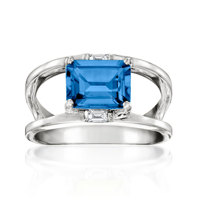 6.00 Carat London Blue Topaz Open-Space Ring with White Topaz Accents in Sterling Silver image number 0