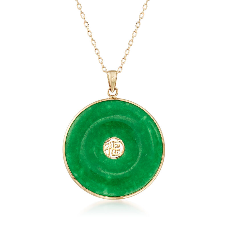Green Jade &quot;Good Luck&quot; Pendant Necklace in 14kt Yellow Gold image number 0