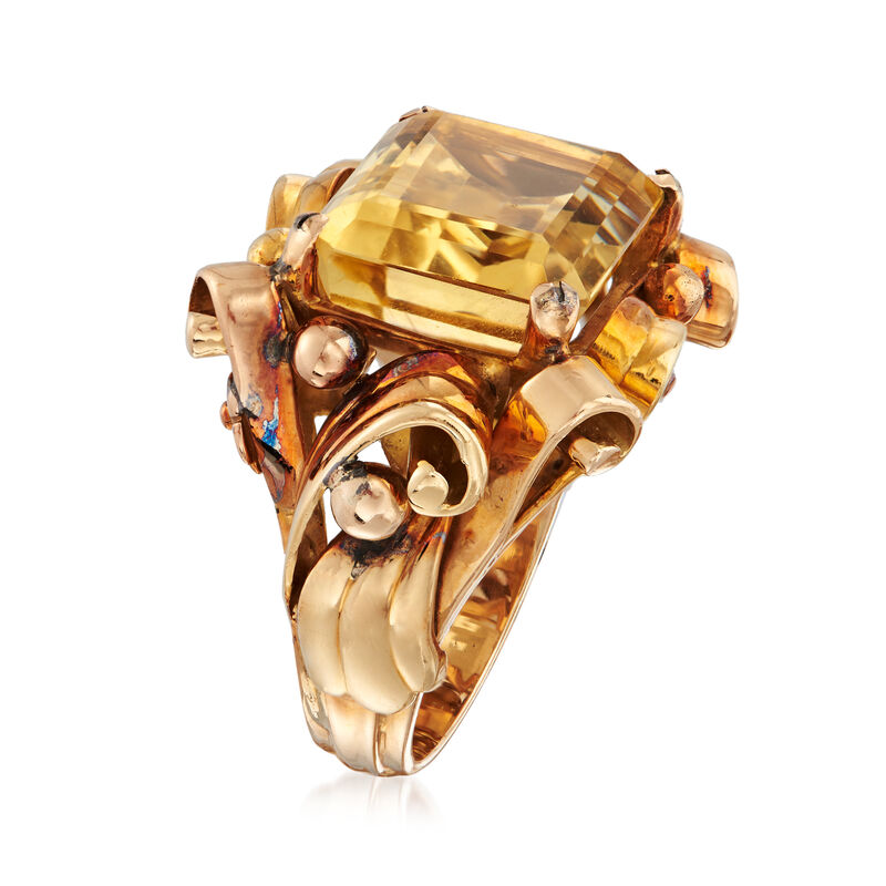 C. 1940 Vintage 11.00 Carat Citrine Ring in 18kt Yellow Gold image number 2