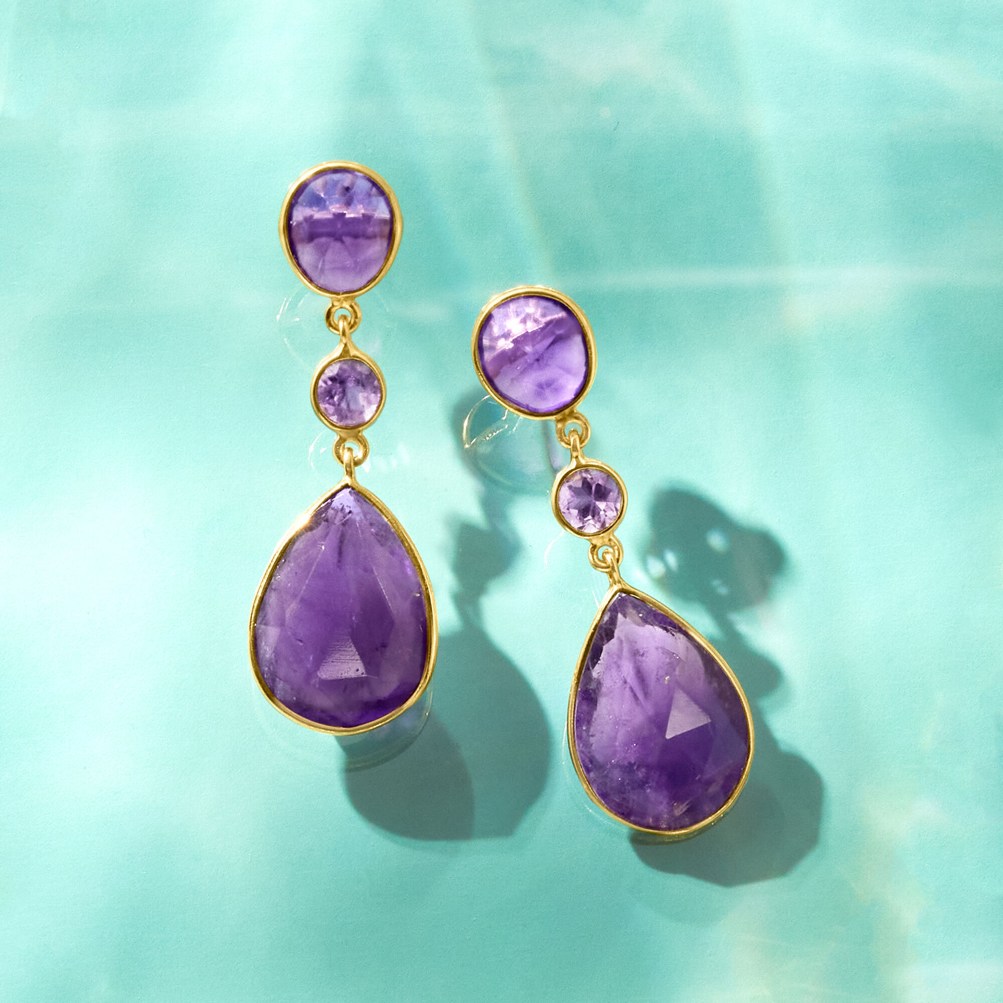 24.50 ct. t.w. Amethyst Drop Earrings in 18kt Gold Over Sterling