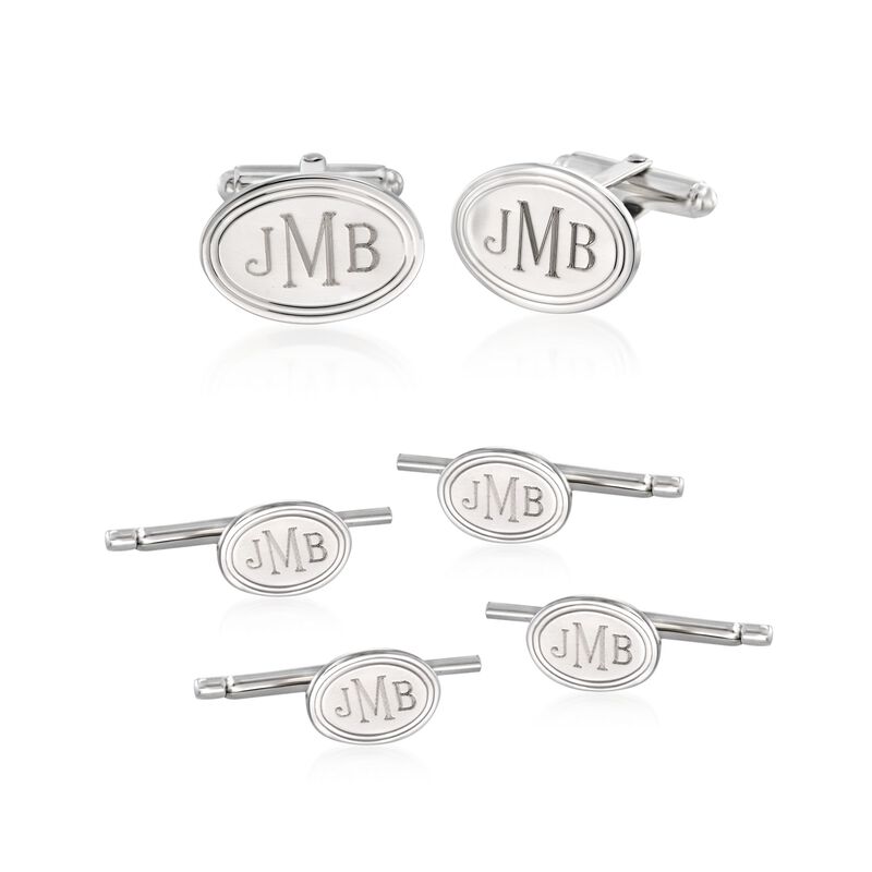 Sterling Silver Personalized Jewelry Set: Cuff Links and Shirt Studs image number 0