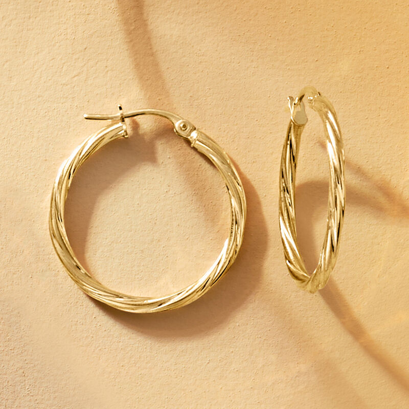 Italian 14kt Yellow Gold Twisted Hoop Earrings. 1" image number 3