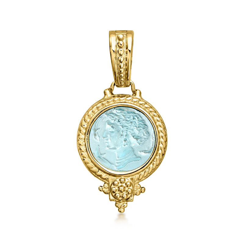 Italian Tagliamonte Blue Venetian Glass Arethusa Pendant in 18kt Gold Over Sterling image number 1
