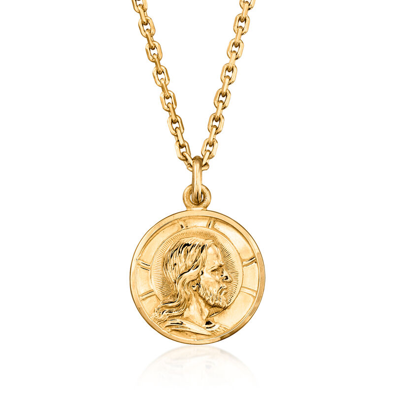 C. 1990 Vintage 18kt Yellow Gold Jesus and Anchor Pendant Necklace image number 0