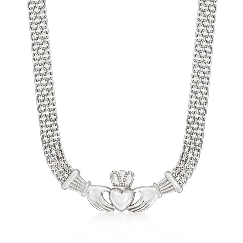 Sterling Silver Bismark-Link Claddagh Necklace image number 0