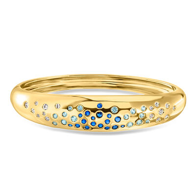 14kt Yellow Gold-Plated Bangle Bracelet with Simulated Tonal Blue and White Gemstones