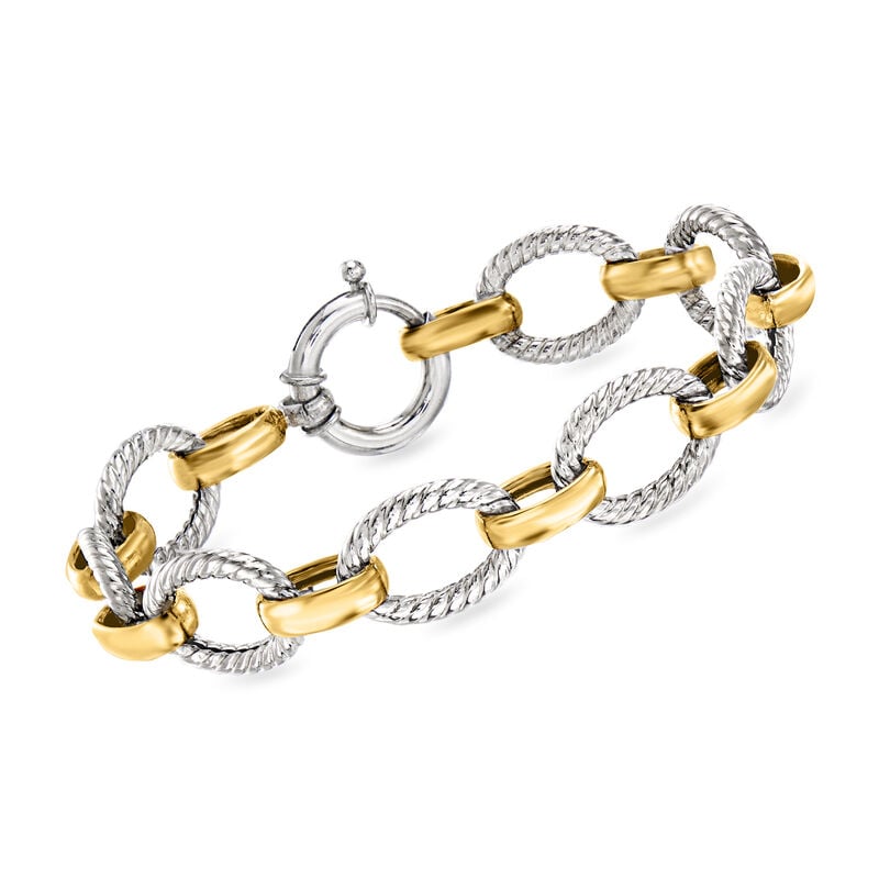 Sterling Silver and 18kt Gold Over Sterling Silver Twisted-Oval Link Bracelet image number 0