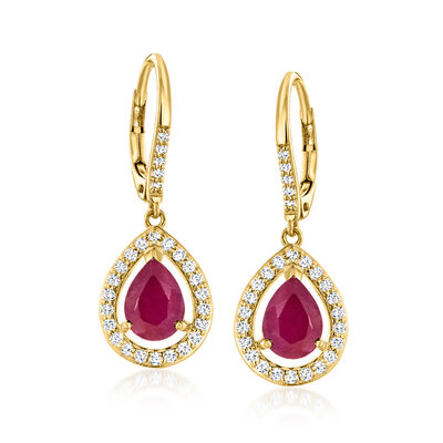3.50 ct. t.w. Ruby and .50 ct. t.w. Diamond Drop Earrings in 18kt Yellow Gold