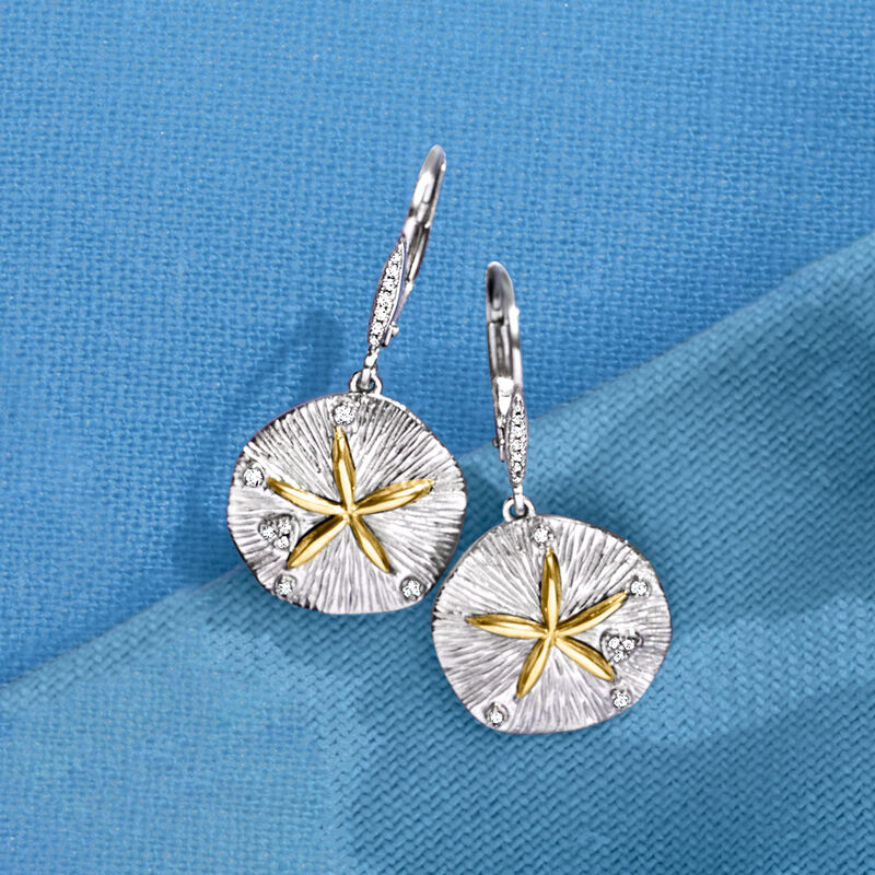 .10 ct. t.w. Diamond Sand Dollar Drop Earrings in Sterling Silver with 14kt Yellow Gold image number 4