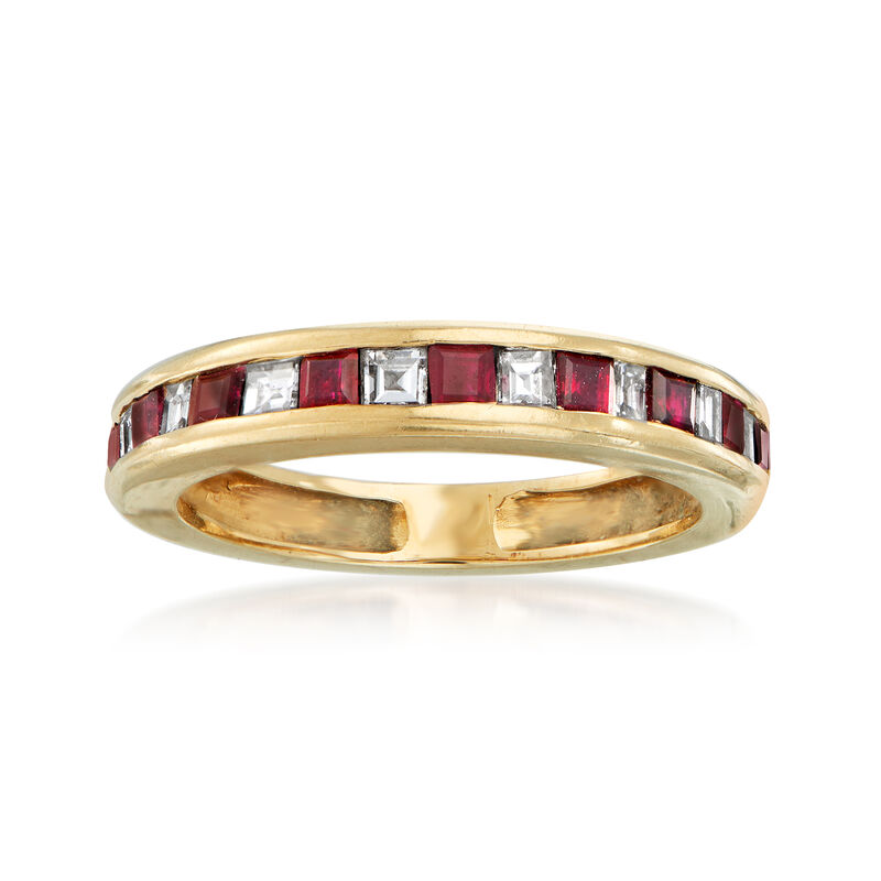 C. 1980 Vintage .85 ct. t.w. Ruby and .50 ct. t.w. Diamond Band in 14kt Yellow Gold image number 0