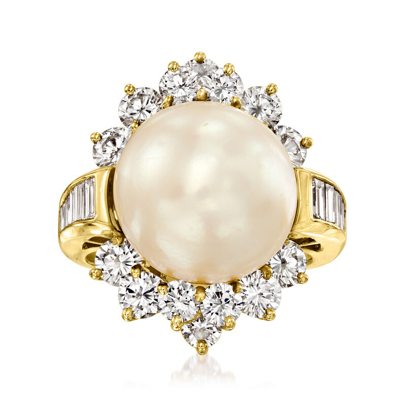C. 1980 Vintage 13mm Cultured Golden South Sea Pearl and 2.75 ct. t.w. Diamond Ring in 18kt Yellow Gold image number 0