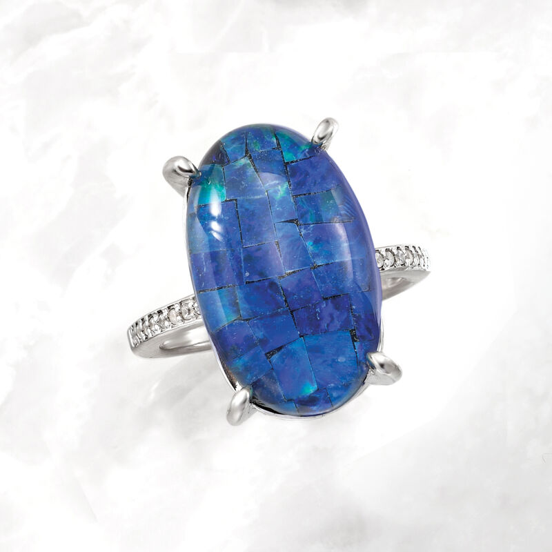 Multi-Gemstone and .80 ct. t.w. White Zircon Triplet Ring in Sterling Silver image number 5