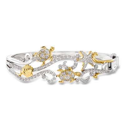 .25 ct. t.w. Diamond Sea Life Bangle Bracelet in Two-Tone Sterling Silver