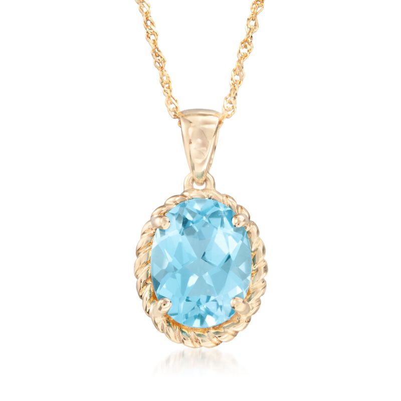 2.00 Carat Blue Topaz Pendant Necklace in 14kt Yellow Gold. 18&quot; image number 1