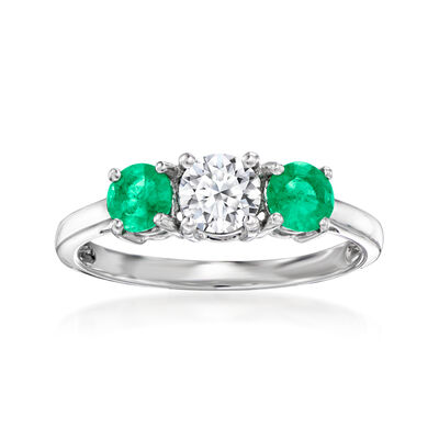 .50 Carat Lab-Grown Diamond Ring with .40 ct. t.w. Emeralds in 14kt White Gold