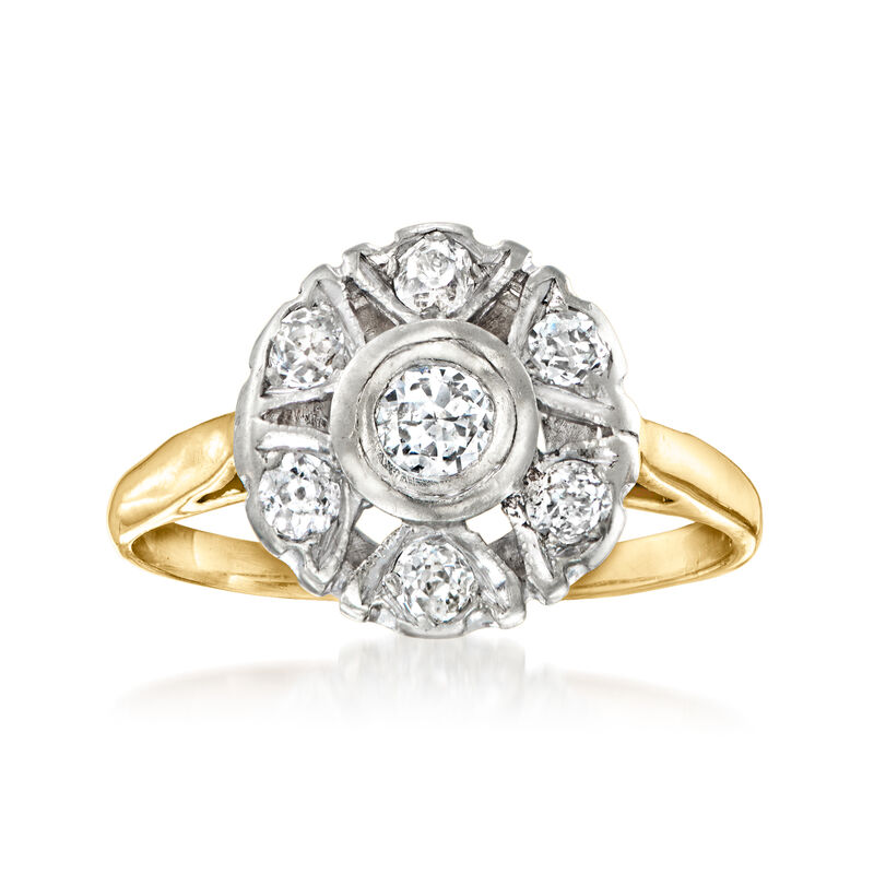 C. 1960 Vintage .33 ct. t.w. Diamond Flower Ring in 14kt Two-Tone Gold. Size 6 image number 0