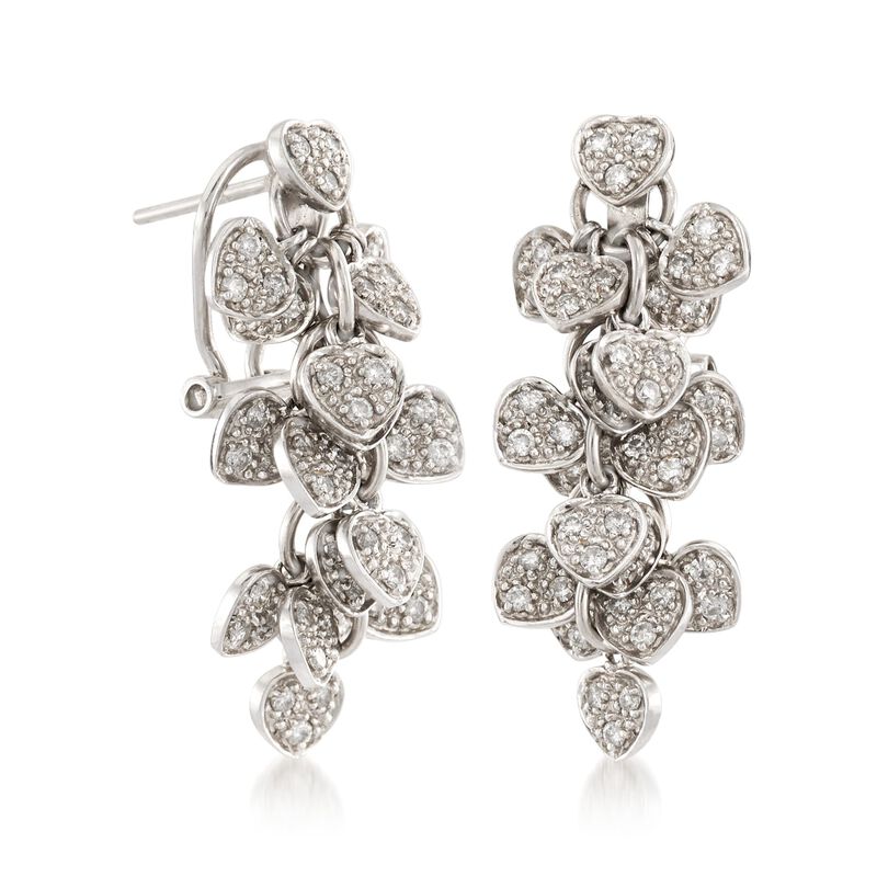 C. 1990 Vintage 1.00 ct. t.w. Diamond Heart Cluster Drop Earrings in 18kt White Gold  image number 2