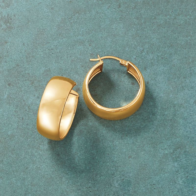 18kt Gold Over Sterling Wide Hoop Earrings. 1&quot; image number 2