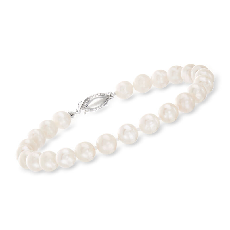 7-7.5mm Cultured Pearl Jewelry Set: Necklace, Bracelet and Stud Earrings in Sterling Silver image number 4