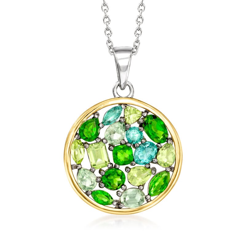 2.35 ct. t.w. Multi-Gemstone Pendant Necklace in Sterling Silver and 14kt Yellow Gold. 18&quot; image number 0