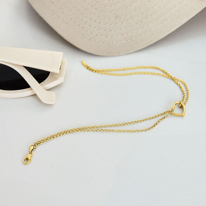 10kt Yellow Gold Heart Station Anklet. 10" image number 4