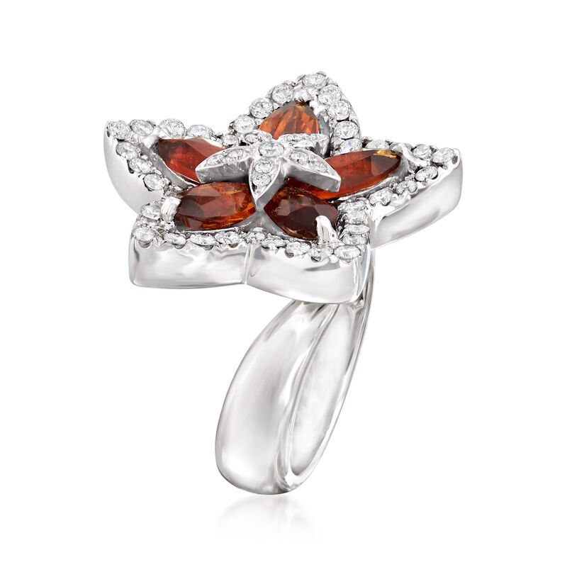 C. 1990 Vintage 2.20 ct. t.w. Citrine and .78 ct. t.w. Diamond Flower Ring in 18kt White Gold. Size 5.5 image number 2