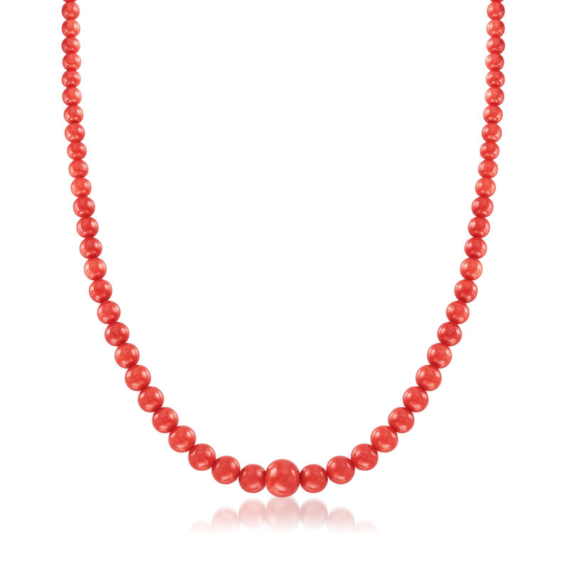 C. 1970 Vintage Red Coral Bead Necklace with 14kt Yellow Gold. 18.25&quot; image number 0