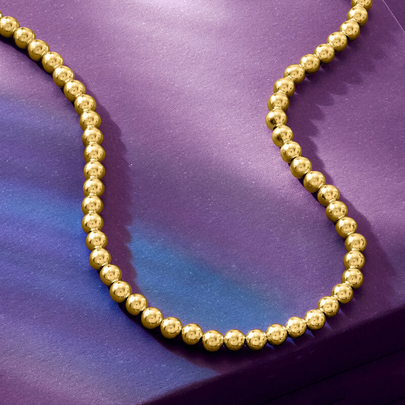 Italian 5mm 14kt Yellow Gold Bead Necklace. 16" image number 2