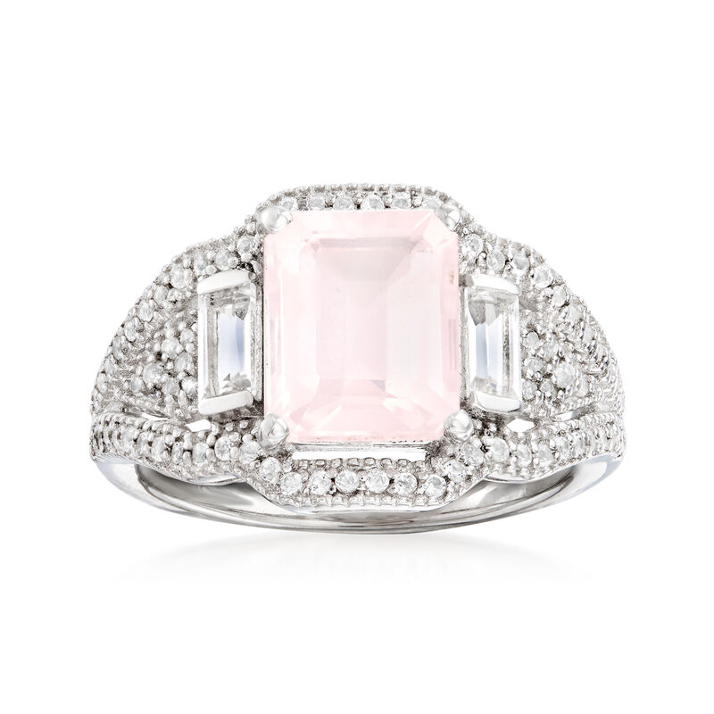 3.20 Carat Rose Quartz and .84 ct. t.w. White Topaz Ring in Sterling Silver image number 0