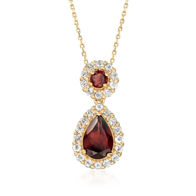 2.30 ct. t.w. Garnet and .70 ct. t.w. White Topaz Necklace in 18kt Gold Over Sterling. 18&quot; image number 1