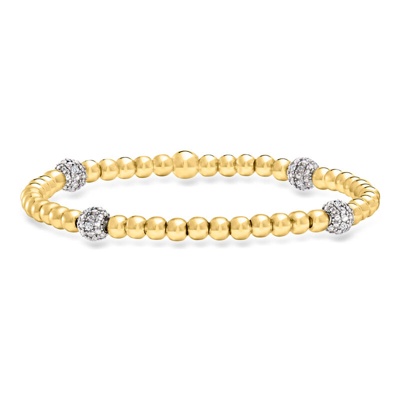 .25 ct. t.w. Lab-Grown Diamond and 4mm 18kt Gold Over Sterling Bead Stretch Bracelet image number 0