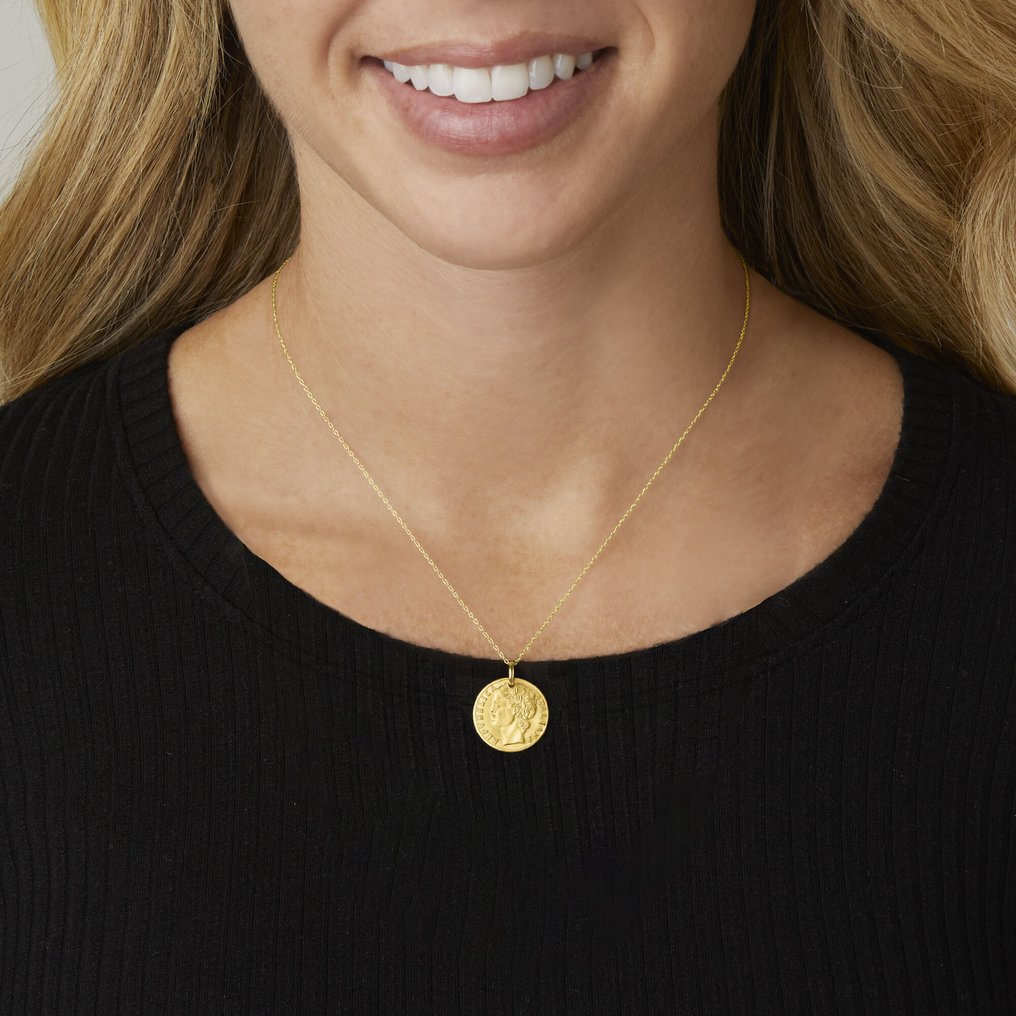 Italian 14kt Yellow Gold Reversible Replica 100-Lira Coin Pendant