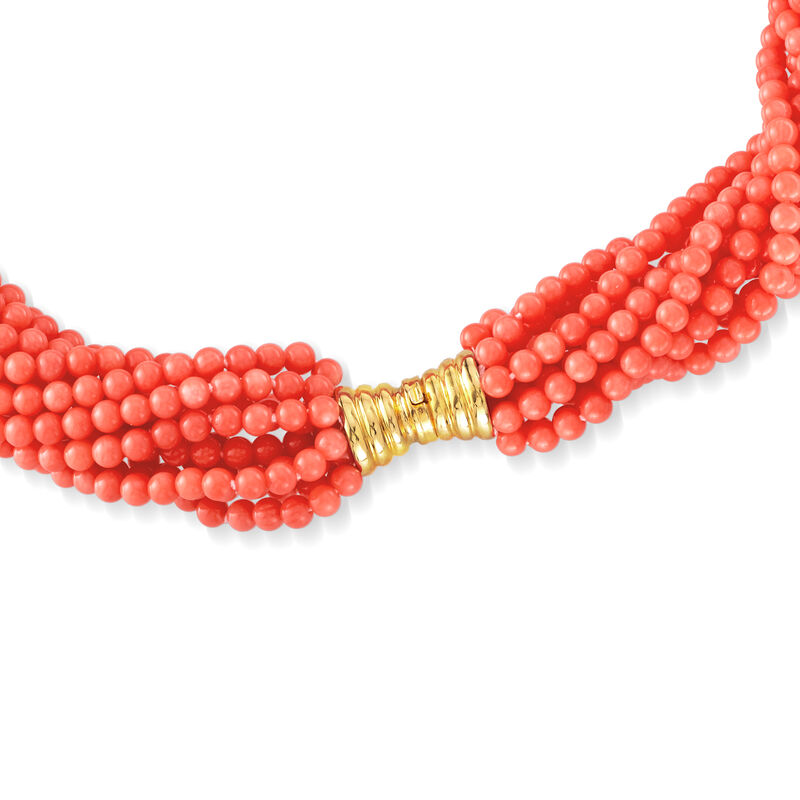 Multi-Strand Coral Bead Necklace in 18kt Gold Over Sterling Silver image number 2