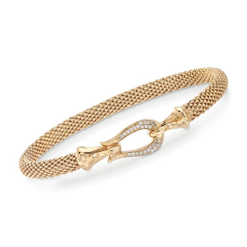Phillip Gavriel &quot;Popcorn&quot; .13 ct. t.w. Diamond Horseshoe Hook Bracelet in 14kt Gold. 7.25&quot; image number 0