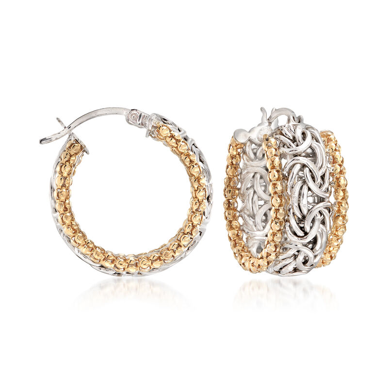 Sterling Silver and 14kt Yellow Gold Byzantine Hoop Earrings image number 0