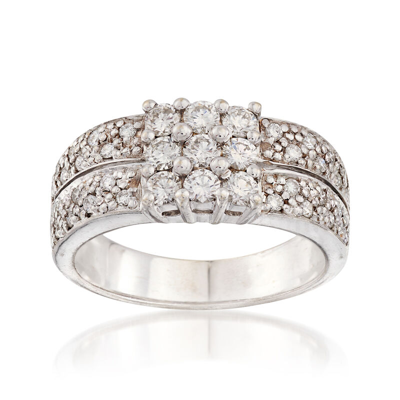 C. 1990 Vintage .75 ct. t.w. Diamond Square-Top Ring in 14kt White Gold. Size 5.5 image number 0
